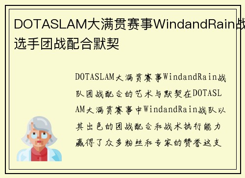 DOTASLAM大满贯赛事WindandRain战队选手团战配合默契